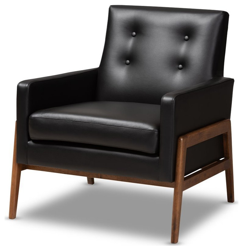 Home Square Faux Leather Lounge Chair in Black and Walnut ( Set of 2 )   Midcentury   Armchairs And Accent Chairs   by Homesquare  Houzz