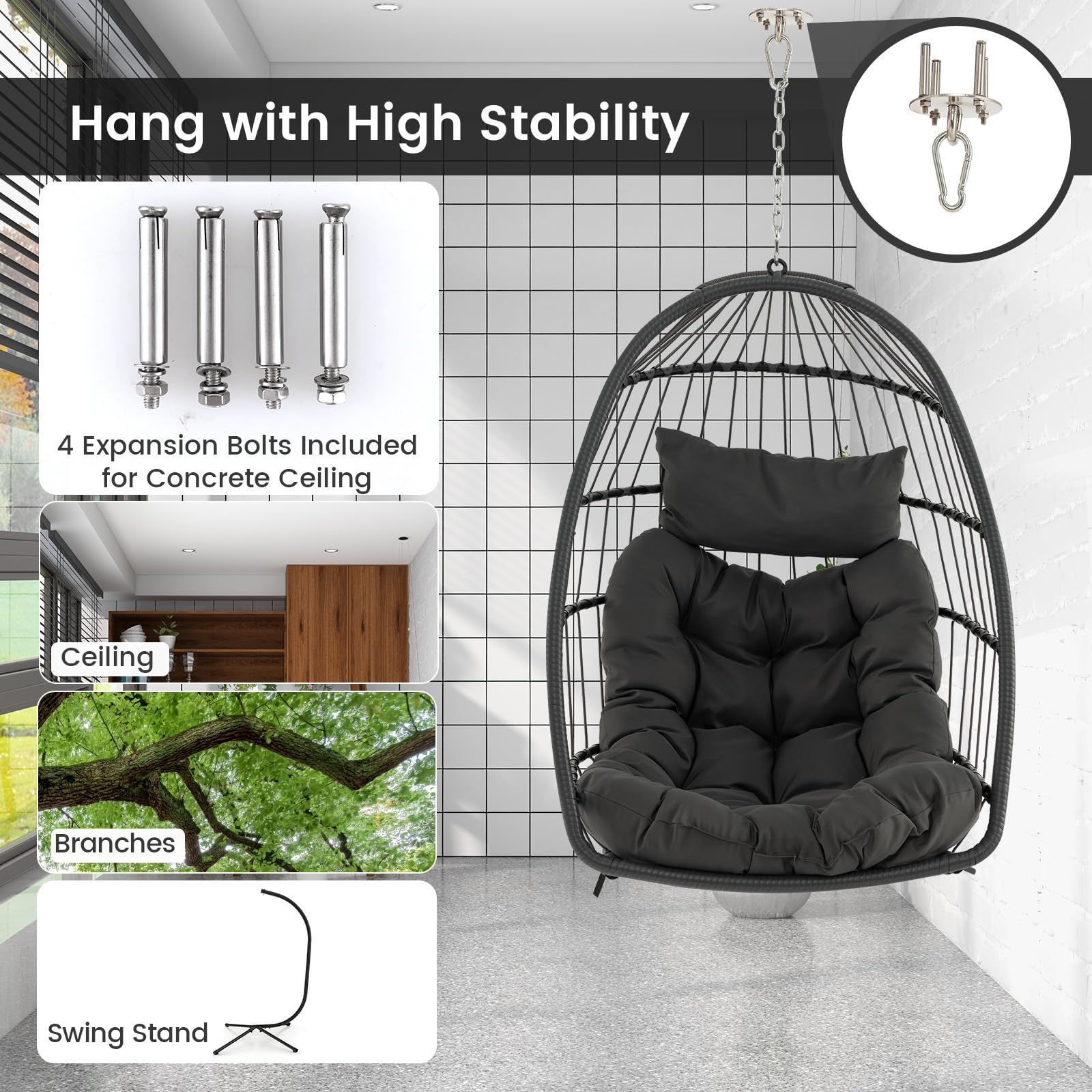 Giantex Foldable Hanging Egg Chair - Egg Swing Hammock Chair