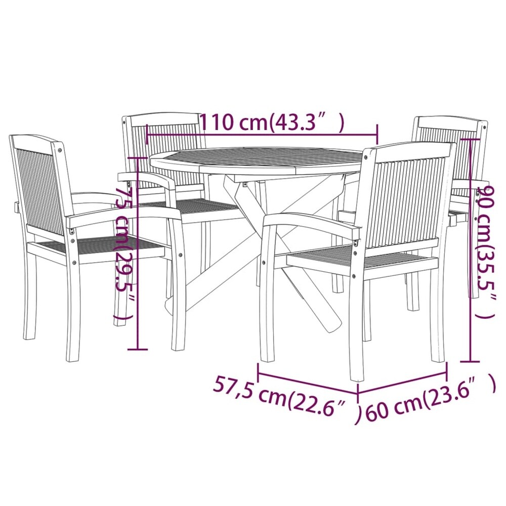 vidaXL Solid Wood Teak Patio Dining Set 5 Piece Seat  35.4\