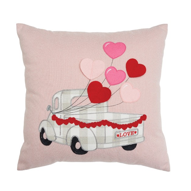 C amp f Home Hearts Love Truck Valentine x27 s Day Embroidered 18 X 18 Inch Throw Pillow Decorative Accent Covers For Couch And Bed