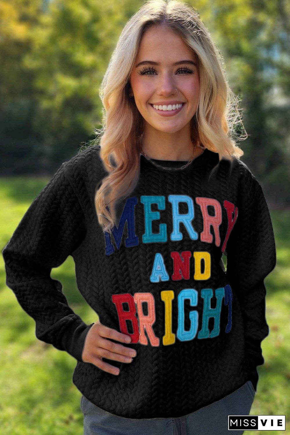 Merry And Bright Cable Knit Pullover Sweatshirt