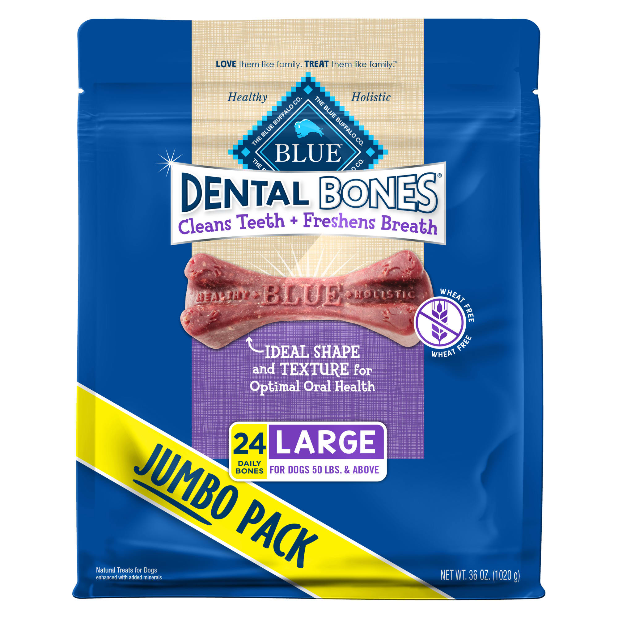 Blue Buffalo Blue Dental Bones Large Size Dog Chews， 36 oz.