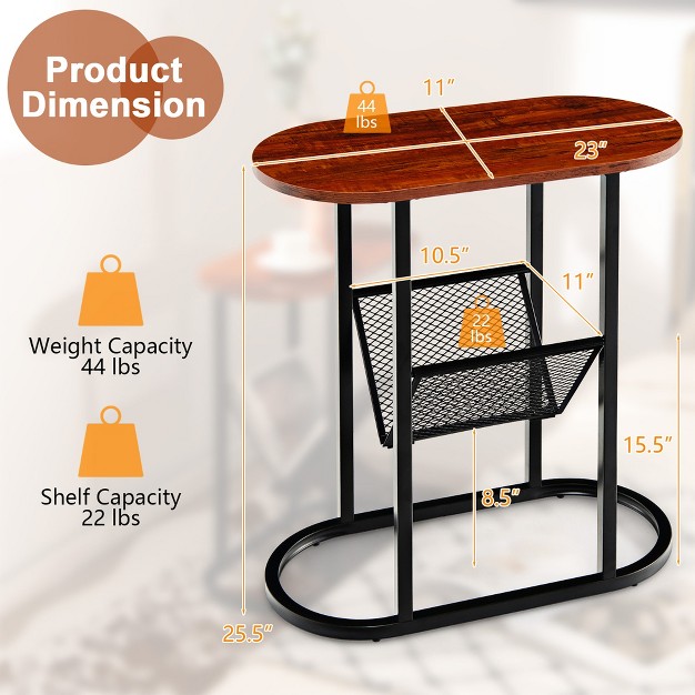 Costway 2 tier Side Table Oval Narrow End Table Nightstand Bedside Table Brown