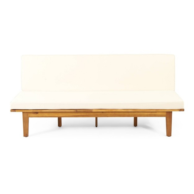 Jill Outdoor Acacia Wood Convertible Daybed With Cushions Teak beige Christopher Knight Home