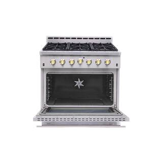 NXR Entree Bundle 36 in. 5.5 cu. ft. Pro-Style Liquid Propane Range Convection Oven Range Hood in Stainless Steel and Gold NK3611BDLP-G