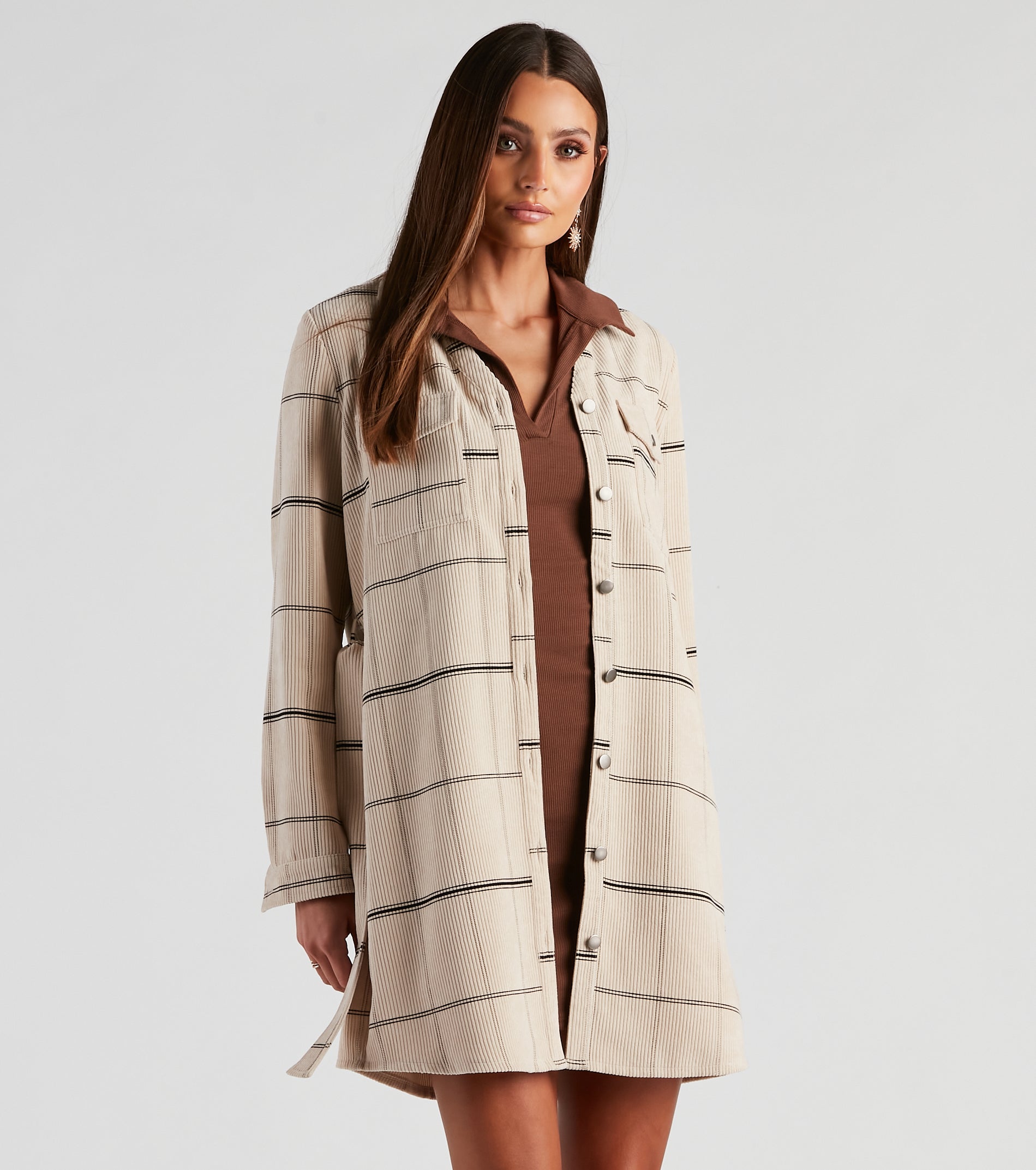 Big Apple Corduroy Plaid Trench Coat