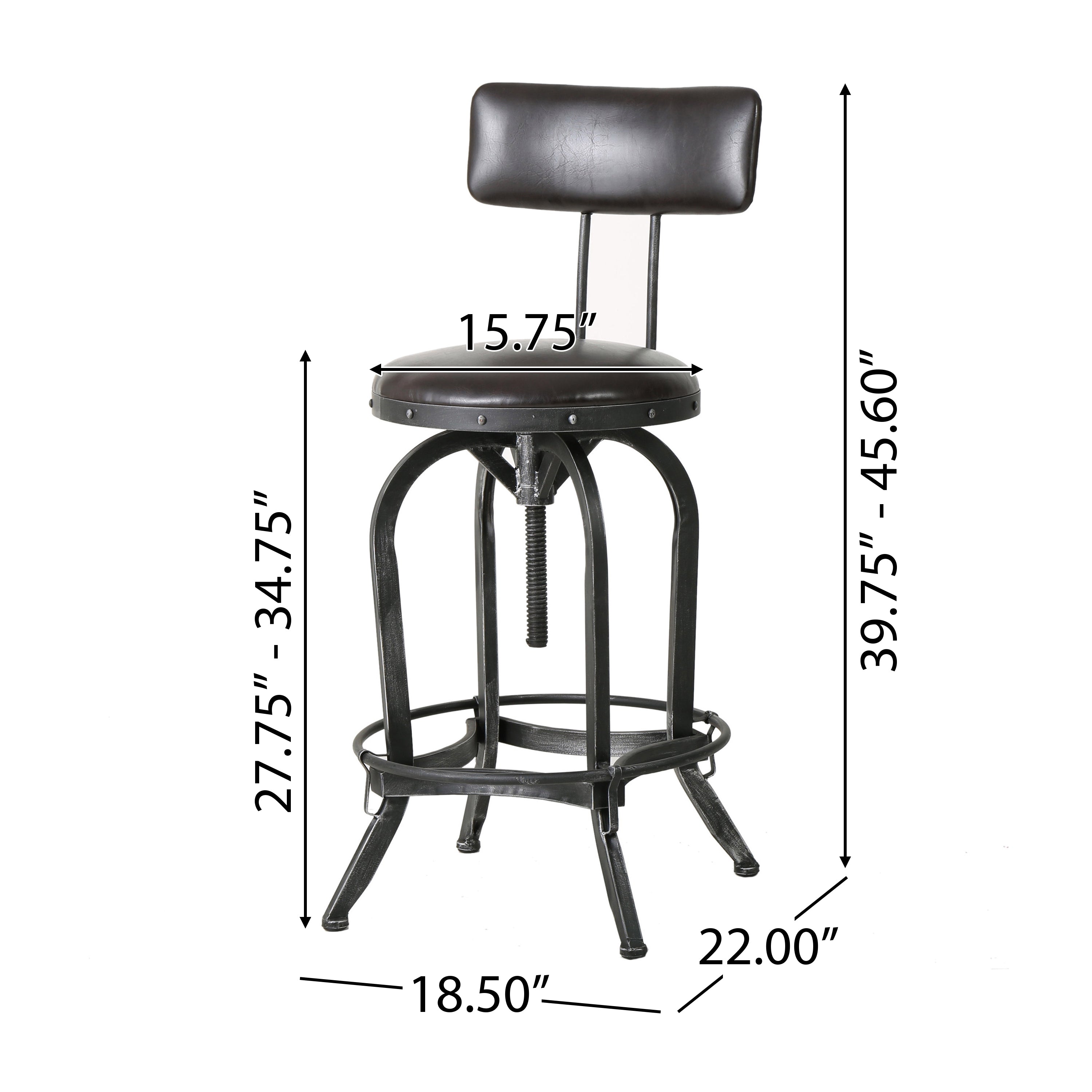 Samthorn Metal Industrial Adjustable Barstool With Backrest