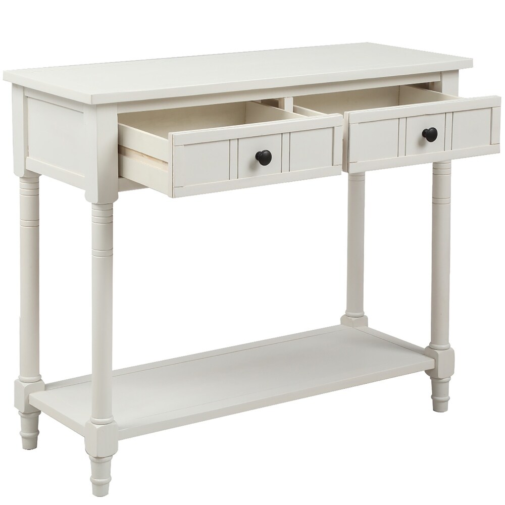 Traditional Design Console Table with Two Drawers and Bottom Shelf