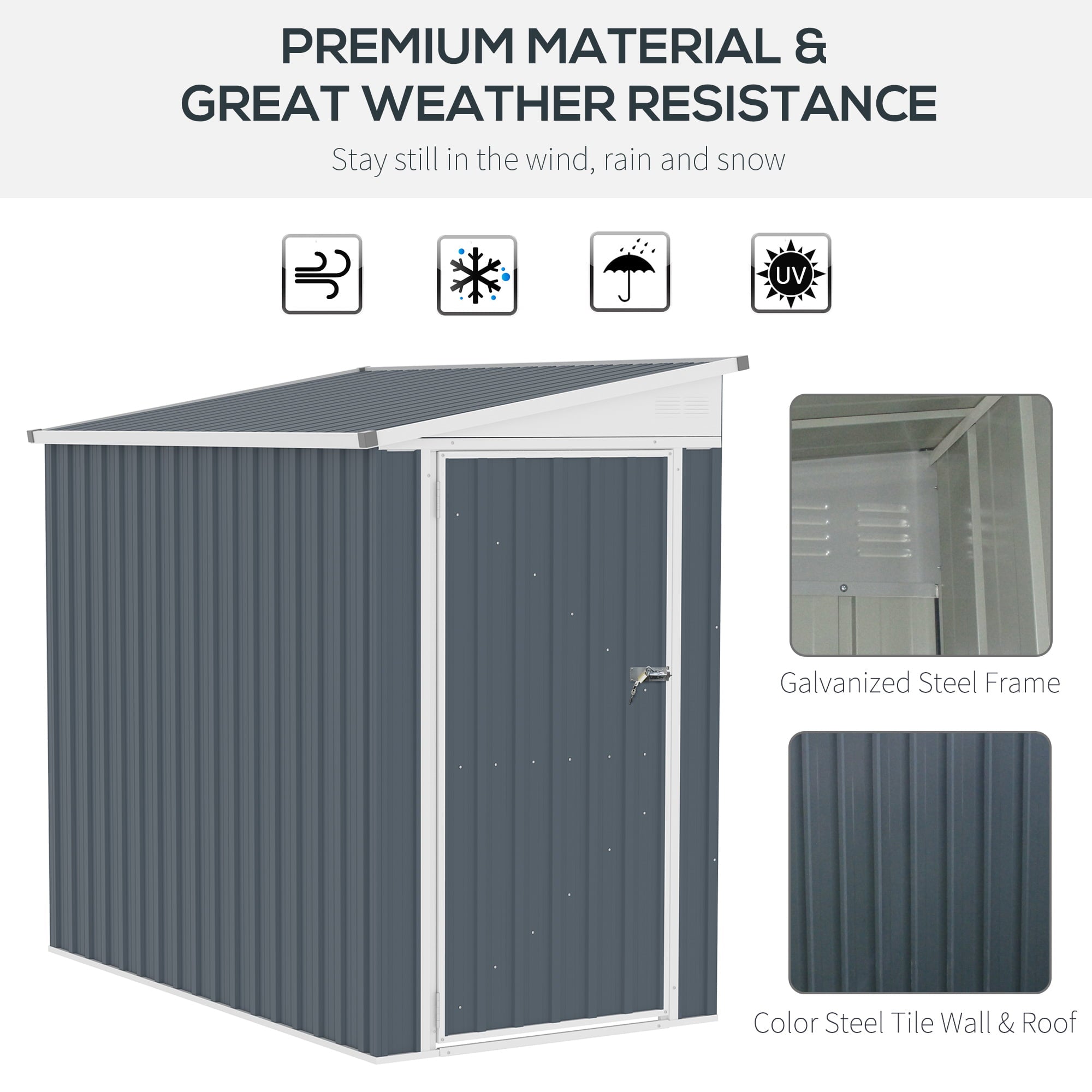 Outsunny 6' x 4' Metal Outdoor Storage Shed, Lean to Shed, Garden Tool Storage House with Lockable Door and 2 Air Vents for Backyard, Patio, Lawn