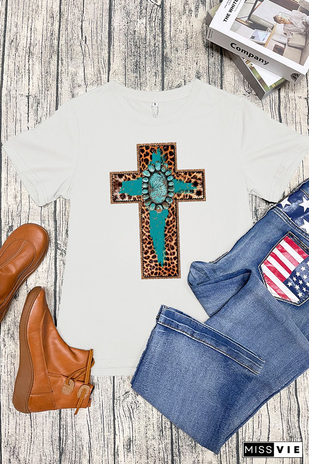 Cross Print Short Sleeve Graphic Tee Wholesale