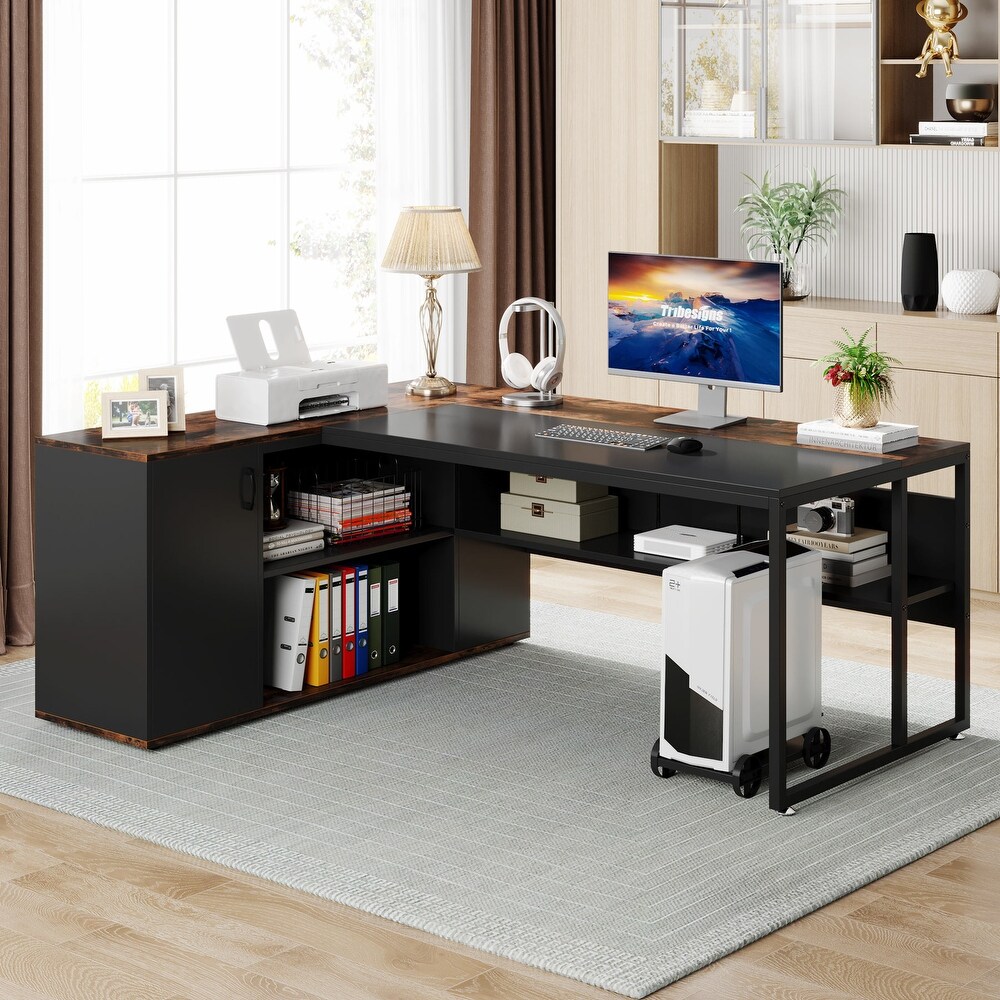 71 inch L Shaped Computer Desk with Cabinet