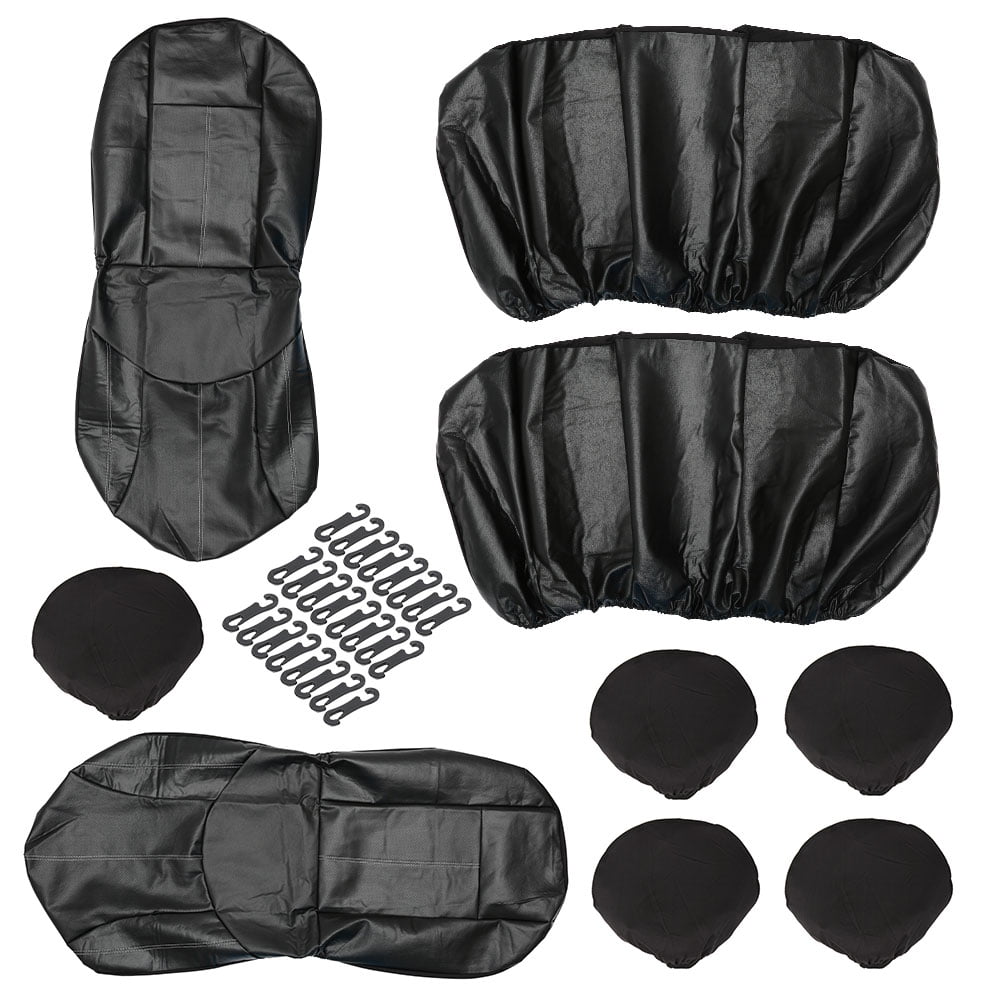 Everso 5-Seat PU Leather Car Seat Covers Split Bench Side Airbag Safe with 5 Headrest Cover