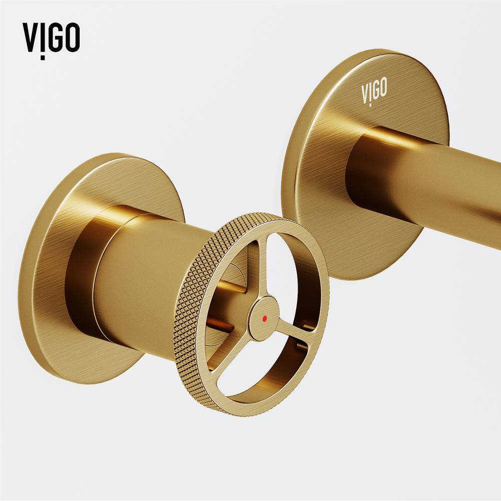 VIGO Cass Two Handle Wall Mount Bathroom Faucet in Matte Brushed Gold VG05007MG