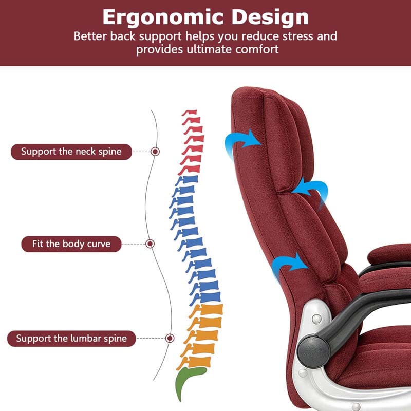 Linen Fabric Thick Padding Big & Tall Executive Office Chair with Flip-up Armrest, Swivel High Back Computer Desk Chair