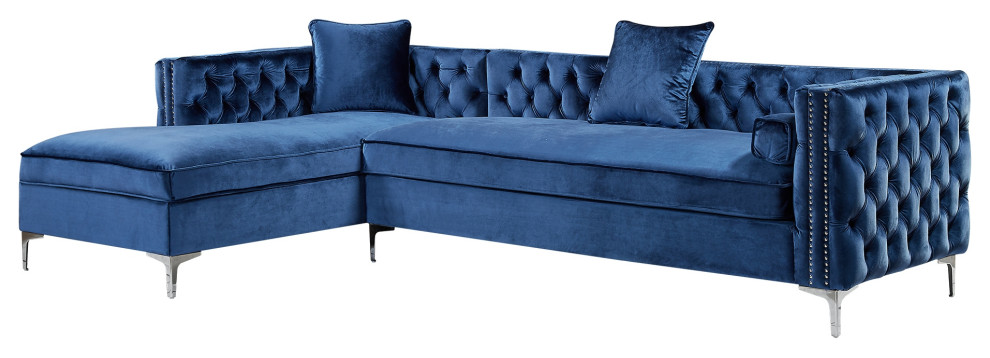 Jeannie Velvet Tufted With Nailhead Trim Sectional   Contemporary   Sectional Sofas   by Inspired Home  Houzz