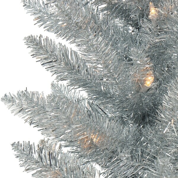 Prelit Pencil Tinsel Silver Artificial Christmas Tree