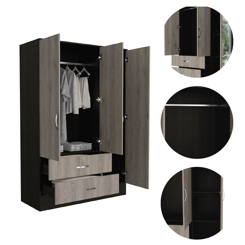 FM Furniture Florencia S Mirrored Modern Wood Armoire in Black Wenge/Light Oak