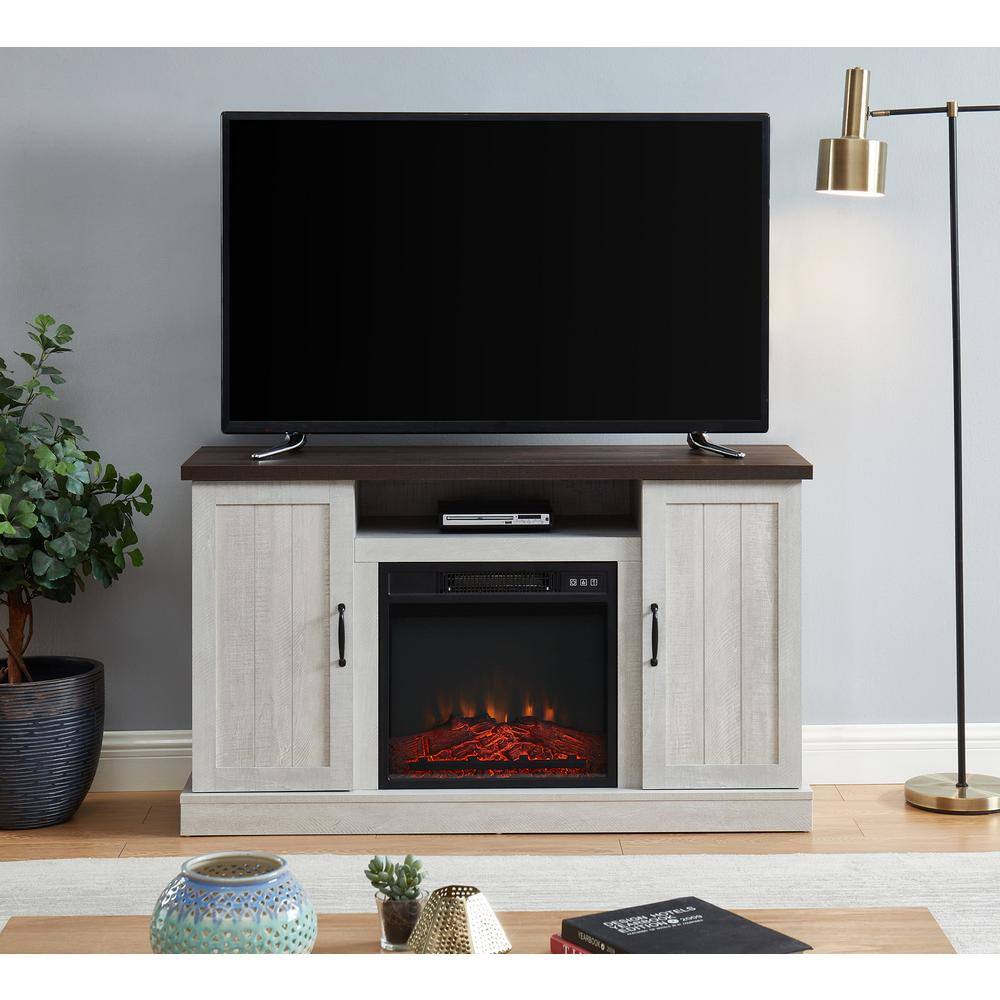 EDYO LIVING 48 in. Freestanding Wooden Electric Fireplace TV Stand in Stone Gray CYTVS07-WHI