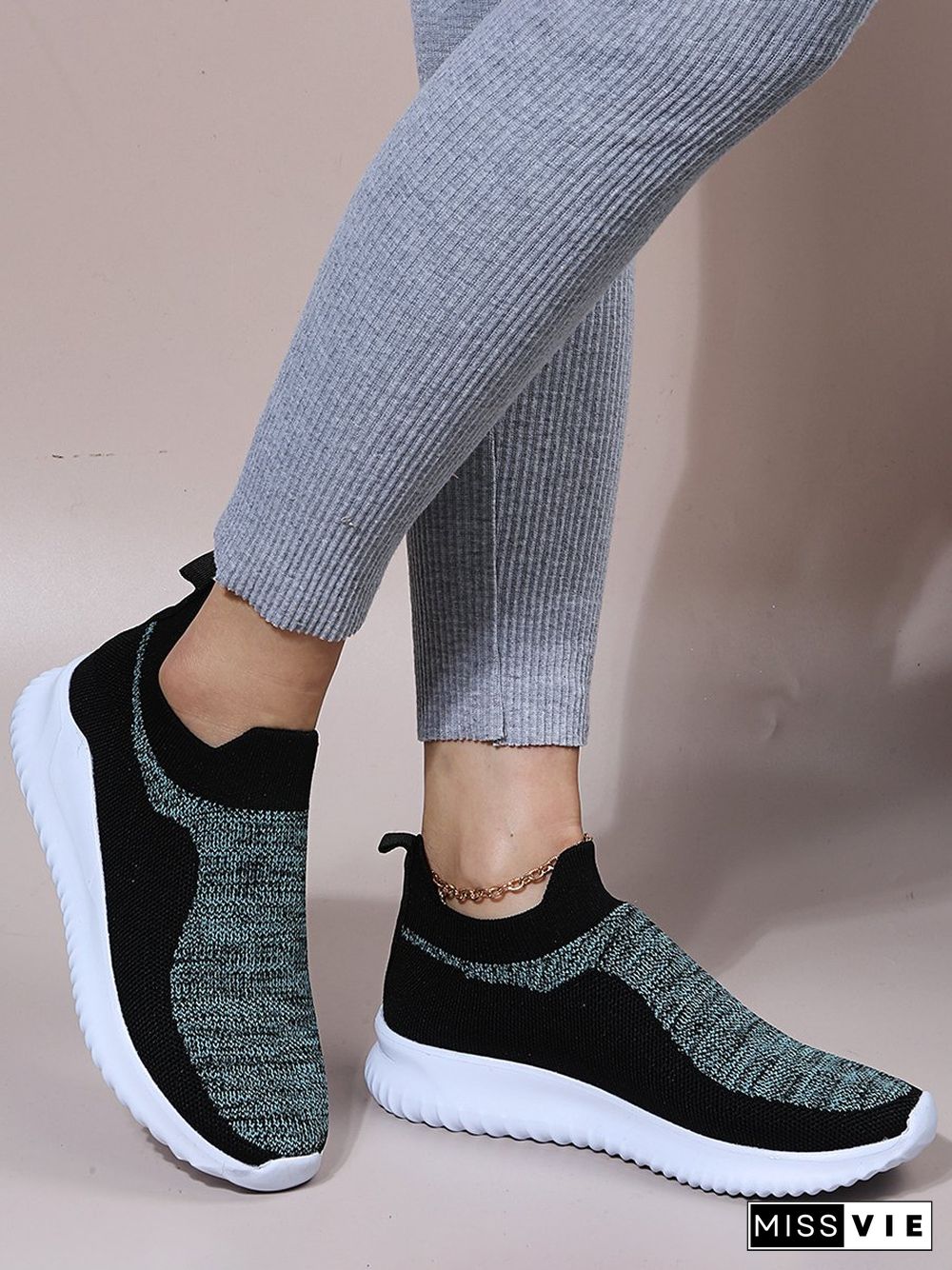 Color Block Sports All Season Daily Mother's Day Slip On Non-Slip Fly Woven Shoes EVA Sneakers for Women