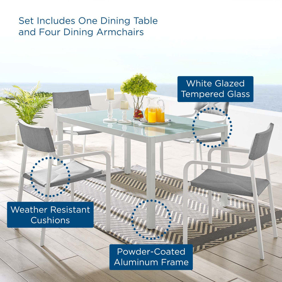 Side Dining Chair and Table Set  Aluminum  Metal  White Gray  Outdoor   Contemporary   Outdoor Dining Sets   by House Bound  Houzz