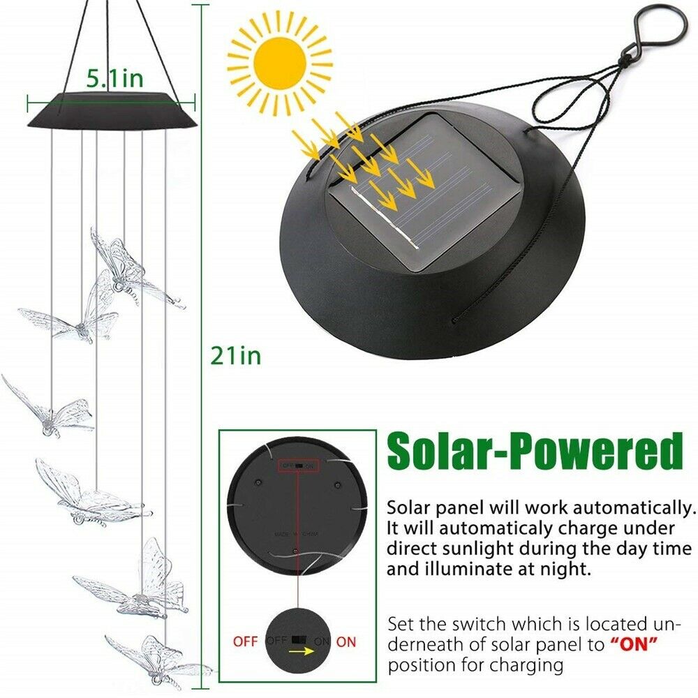 Color-Changing Outdoor LED Solar Powered Wind Chime Light Yard Garden Decor gift-butterfly