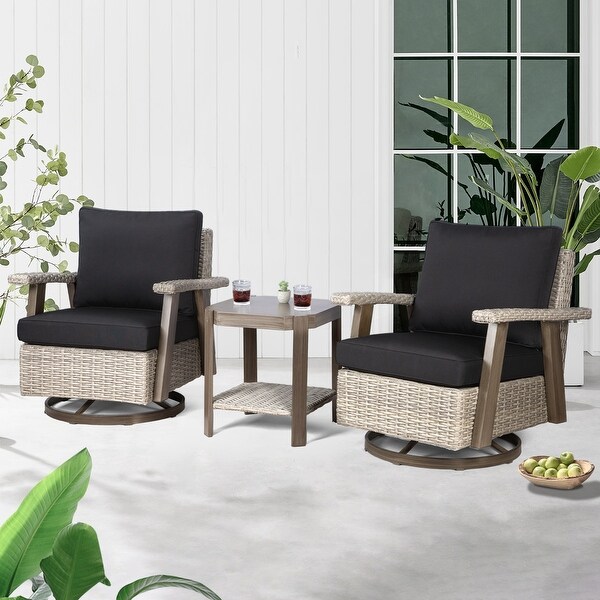 Cozywor 3Piece Wicker Patio Swivel Rocking Chair Conversation Set