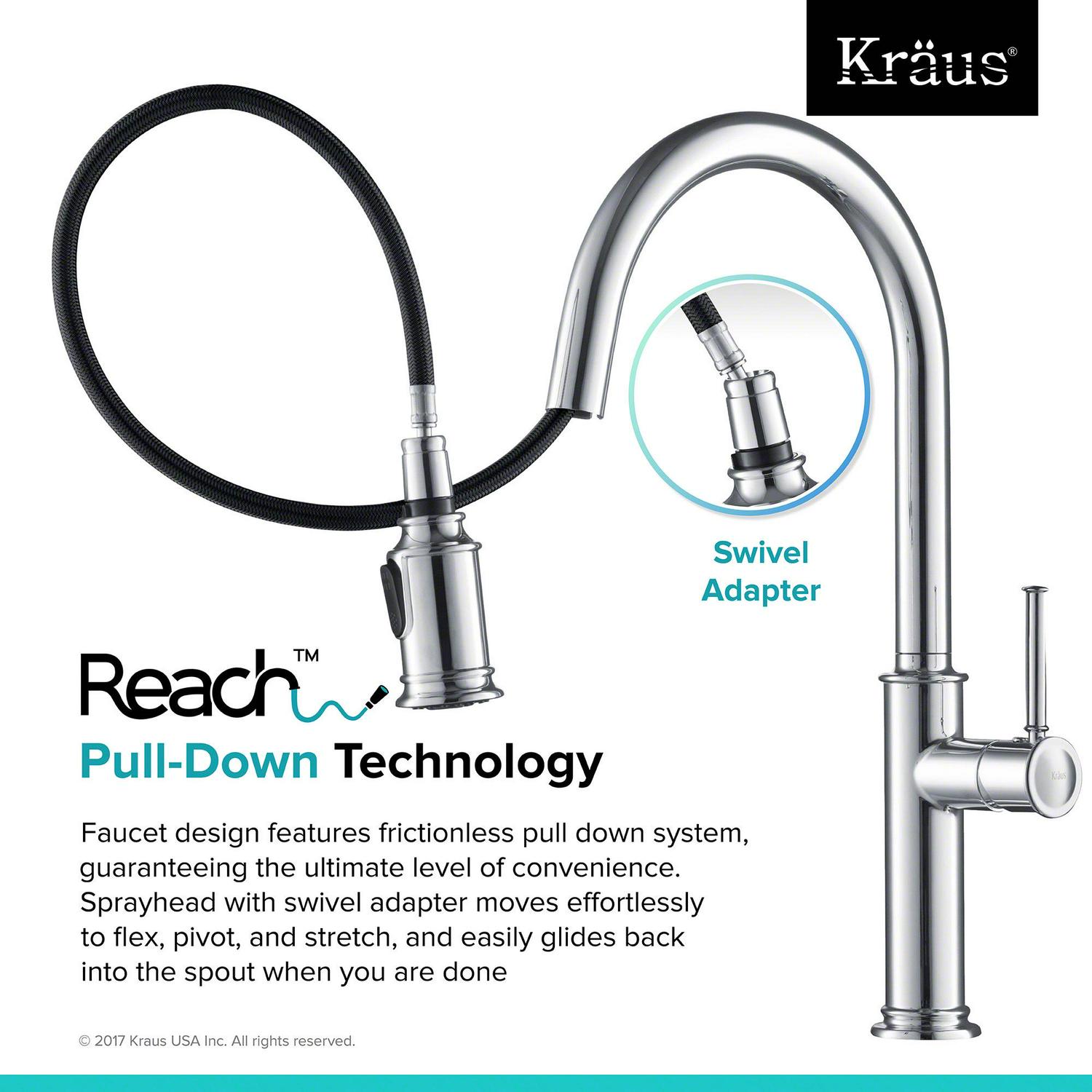 KRAUS Sellettea c Single Handle Pull Down Kitchen Faucet with Dual Function Sprayhead in Chrome Finish