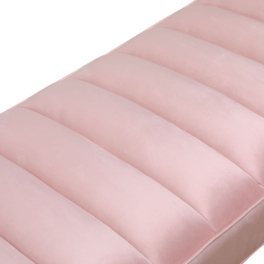 Pink Upholstered Bench Channel Tufted Ottoman with Wood Legs