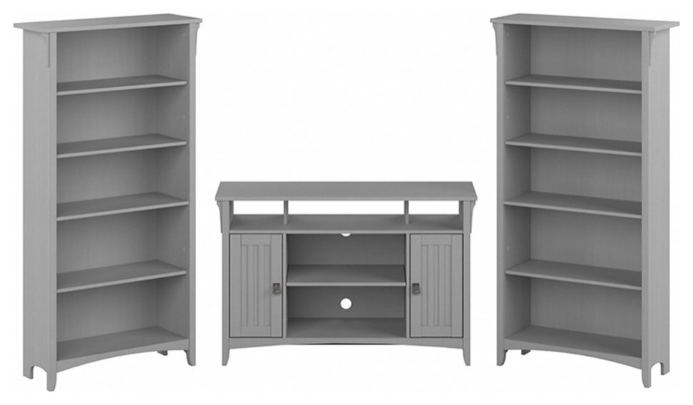 Salinas TV Stand for 55 Inch TV w/ Bookcases in Cape Cod Gray   Engineered Wood   Transitional   Entertainment Centers And Tv Stands   by Homesquare  Houzz