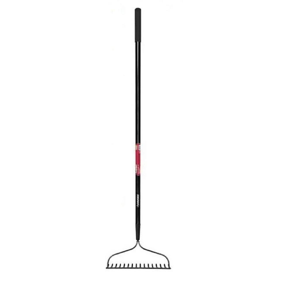 Husky 57 in. L Fiberglass Handle 16-Tinens Garden Bow Rake with Grip 618038