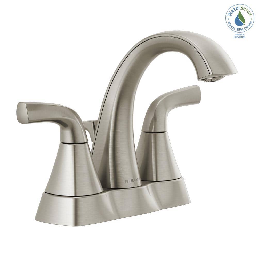 Peerless Parkwood 4 in Centerset 2Handle HighArc Spout Bathroom Faucet with PopUp Assembly in Brushed Nickel