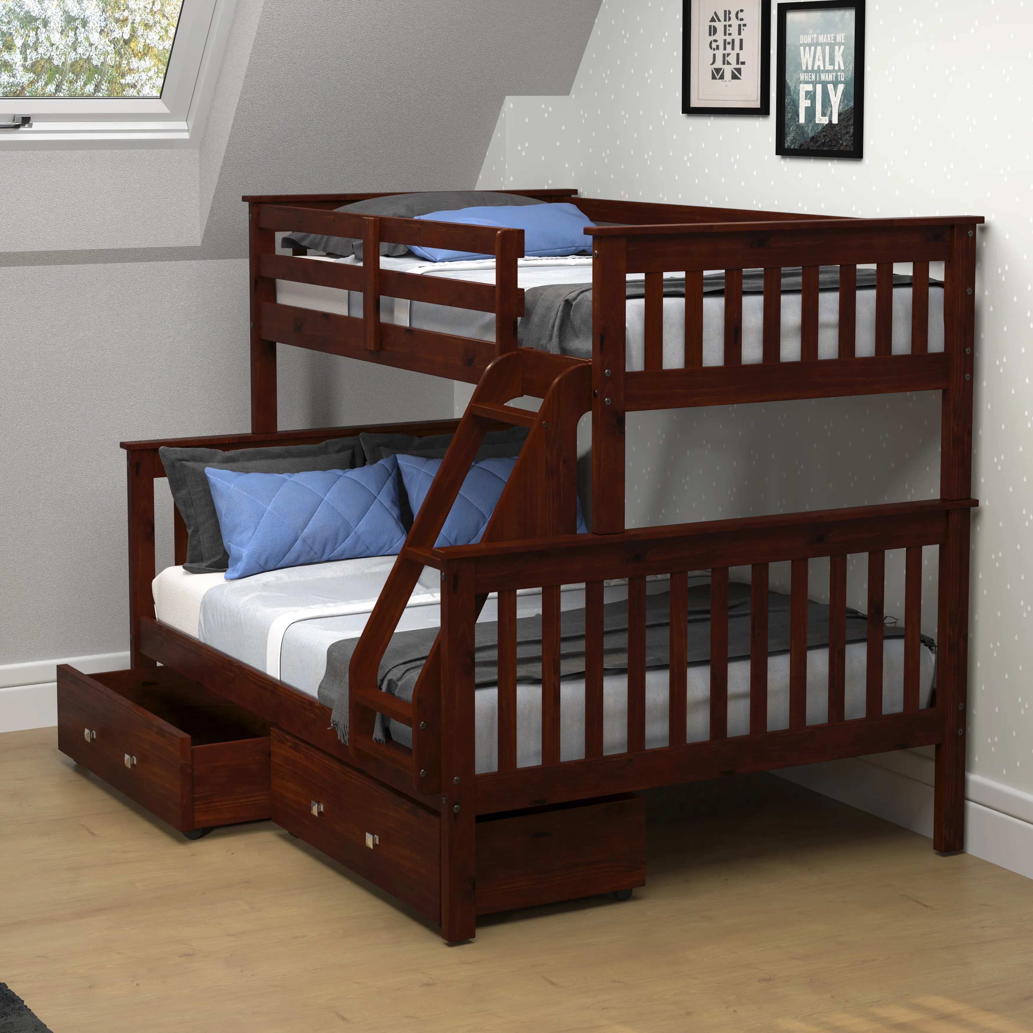 Dark Brown Twin-over-Full Bunk Bed with Storage - Craftsman