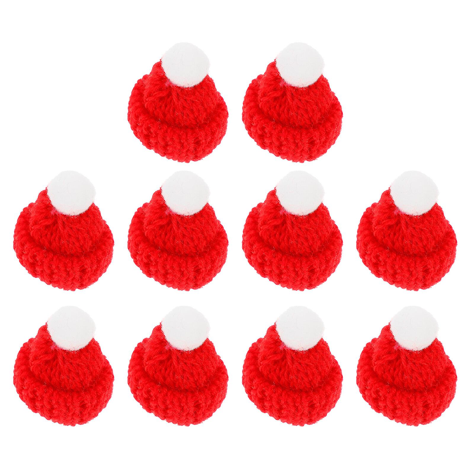 10pcs Knitted Small Christmas Hat Santa Claus Christmas Hats Headdress Party Favors Diy Handmade Accessories (red)