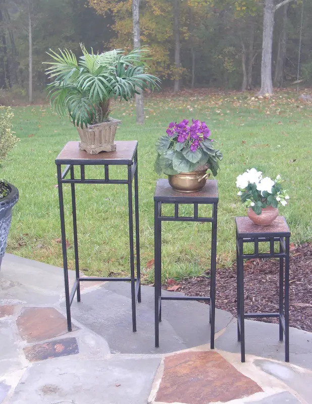 Black Metal and Slate Square Plant Stands (Set of 3) - Stone