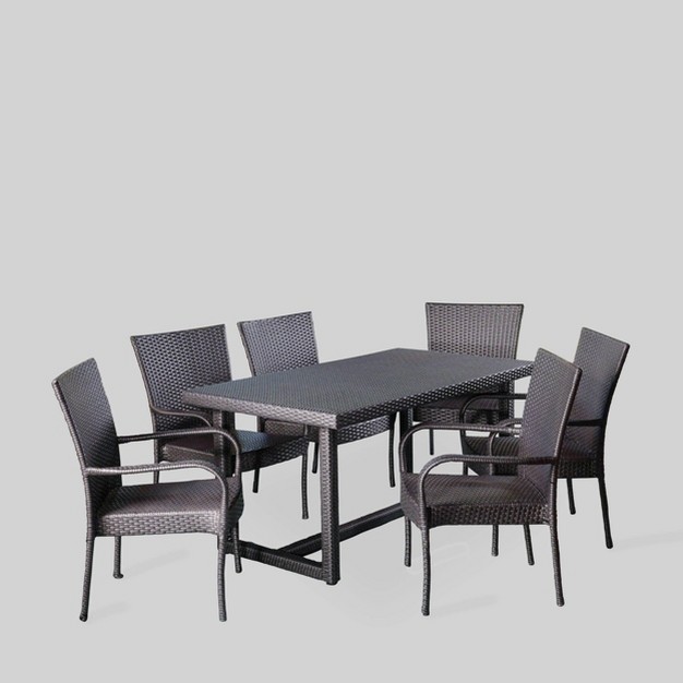 Melville 7pc All weather Wicker Dining Set Gray Christopher Knight Home Iron Frame Patio Furniture