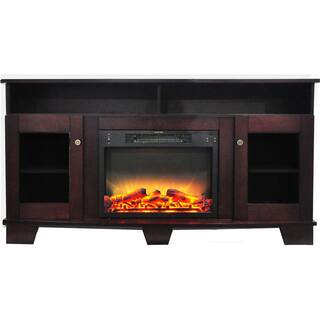 Cambridge Savona 59 in. Electric Fireplace in Mahogany with Entertainment Stand and Enhanced Log Display CAM6022-1MAHLG2