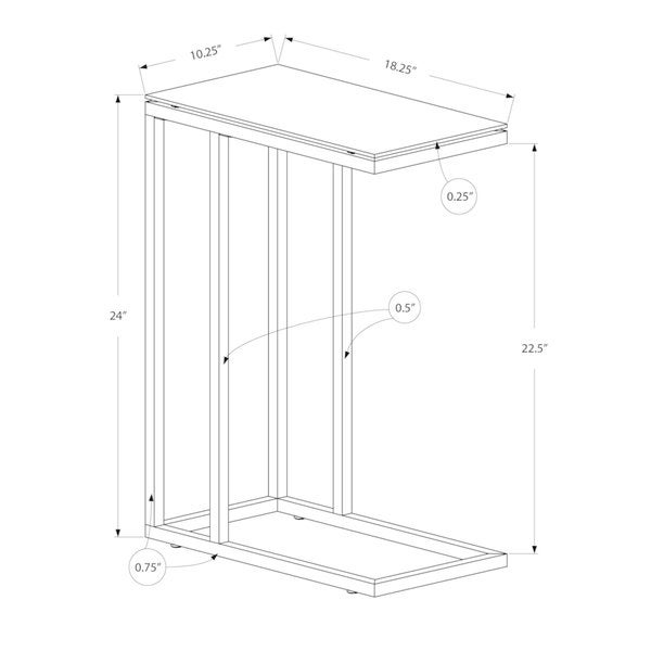 Accent Table， C-shaped， End， Side， Snack， Living Room， Bedroom， Metal， Laminate， Chrome， Contemporary， Modern