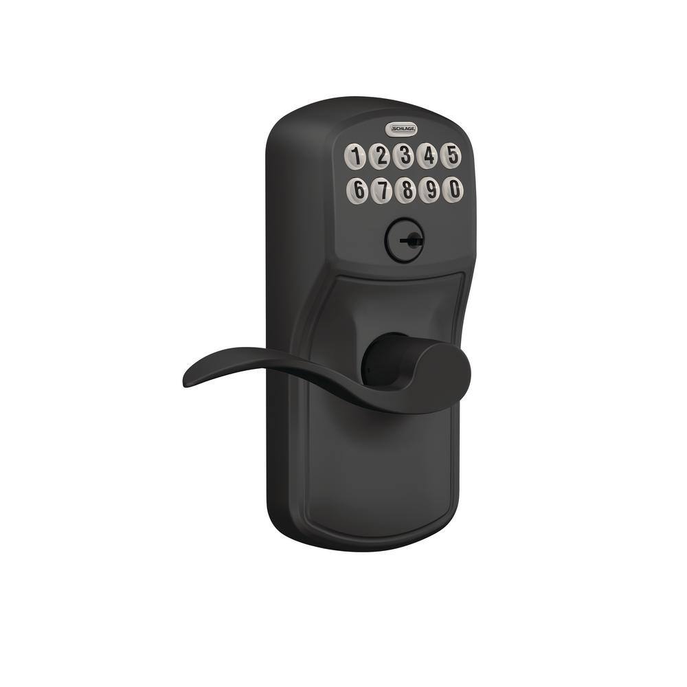 Schlage Plymouth Matte Black Electronic Keypad Door Lock with Accent Handle and Flex Lock FE595 PLY 622 ACC