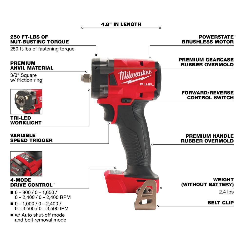 MW M18 FUEL 18-Volt Lithium-Ion Brushless Cordless Compact Bandsaw with M18 FUEL Compact 38 in. Impact Wrench 2829-20-2854-20