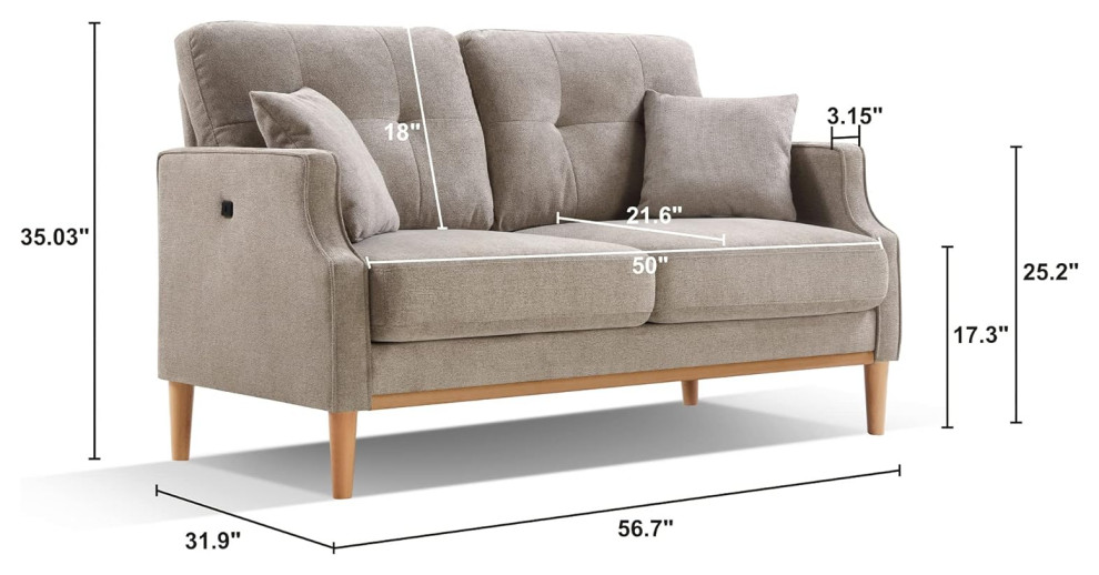 Unique Loveseat  Waterproof Upholstered Seat With USB Charging Ports   Contemporary   Loveseats   by Decor Love  Houzz