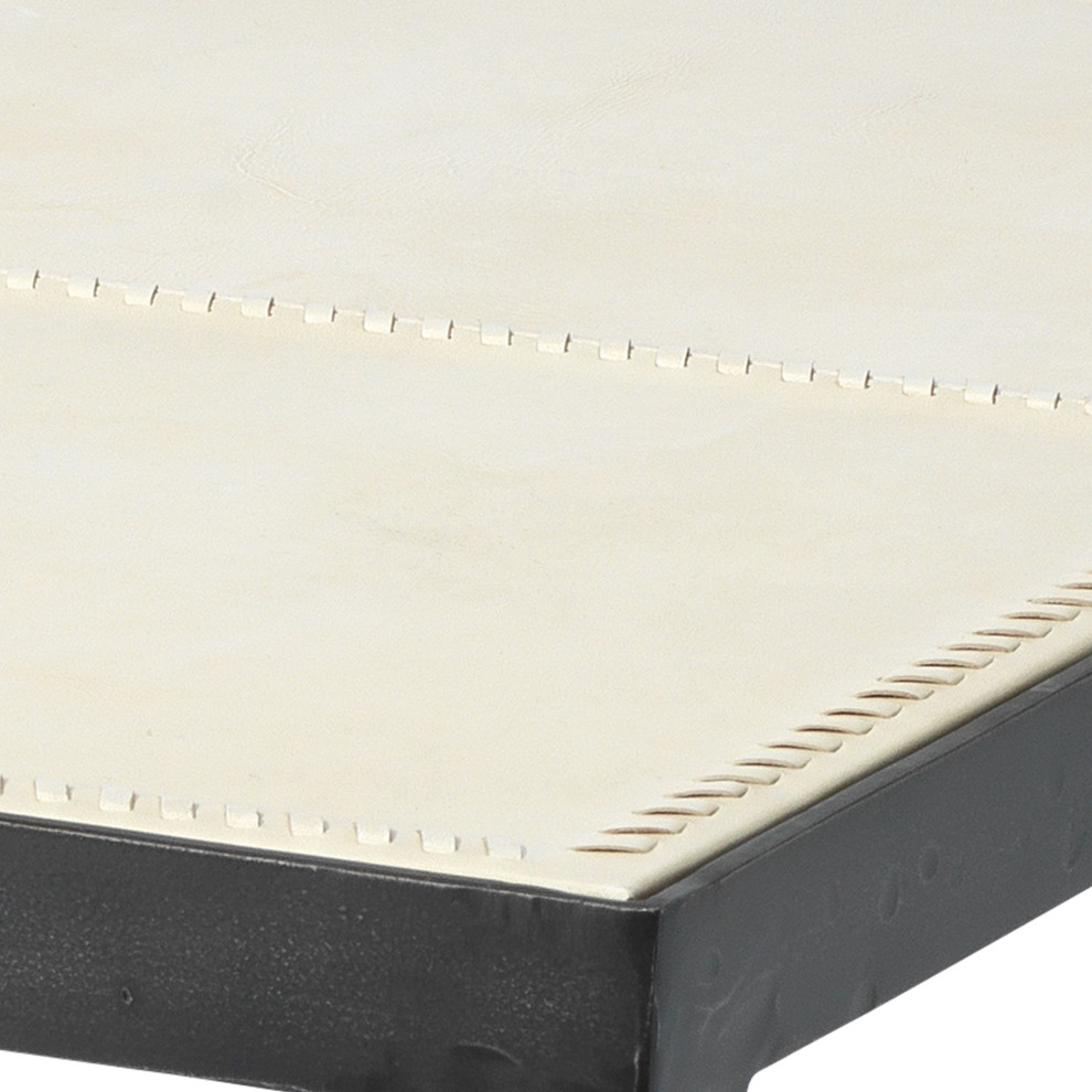 Off White Full Grain Leather Side Table Nevado   Traditional   Side Tables And End Tables   by GwG Outlet  Houzz