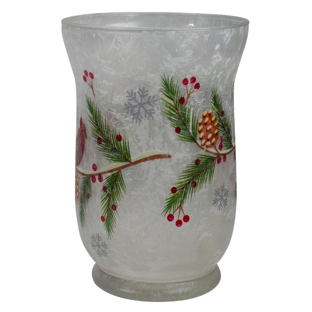 Hand Painted Christmas Cardinal And Pine Flameless Glass Candle Holder