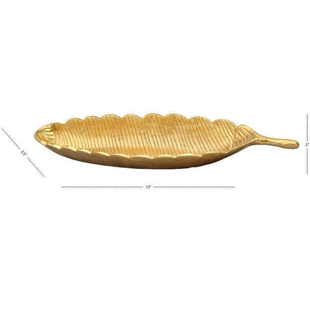 Classic Touch Gold Leaf Shaped Platter With Vein Design