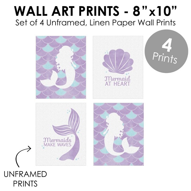 Big Dot Of Happiness Let x27 s Be Mermaids Unframed Purple amp Teal Mermaid Tail Nursery Or Kids Room Linen Paper Wall Art Set Of 4 Artisms 8 X 10 Inches