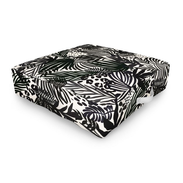 Marta Barragan Camarasa Wild Abstract Jungle On Black Outdoor Floor Cushion Deny Designs