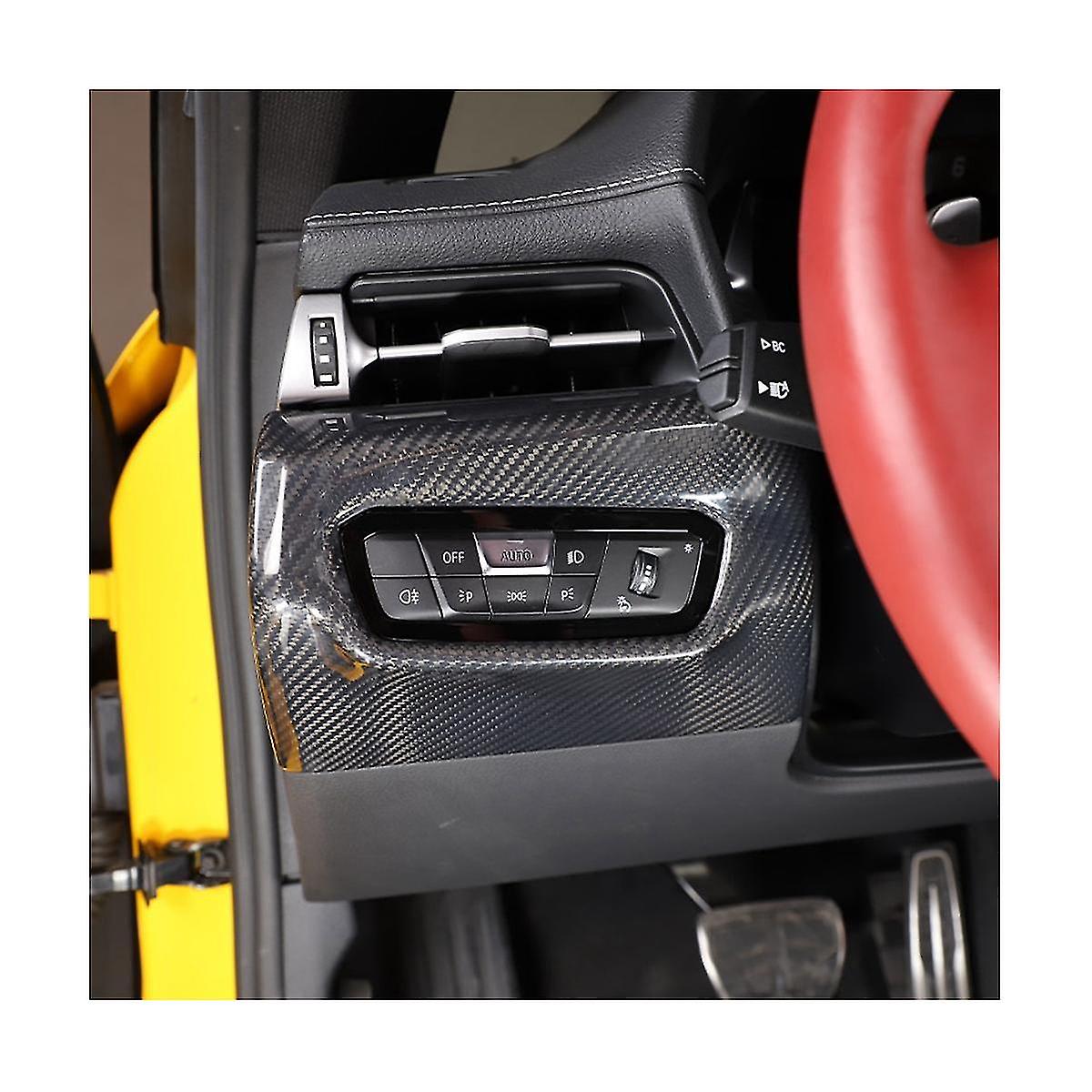 Car Headlight Switch Decorative Frame Sticker Carbon Fiber For 2019-2022 Interior Accessories