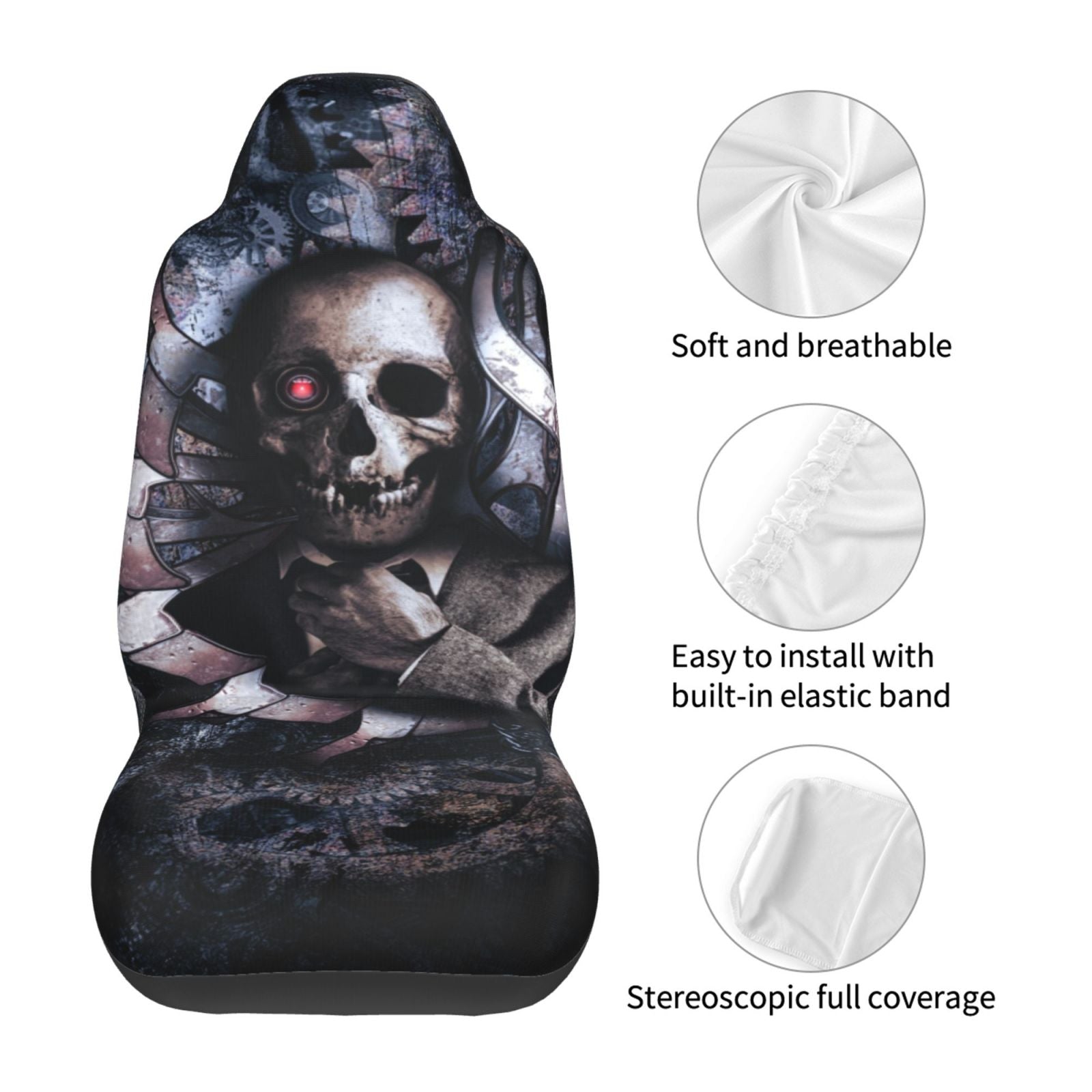 TEQUAN Front Seat Covers， Steampunk Skeleton Gear Pattern 2 Piece Car Seat Cover Fit Most Car SUV Truck Van