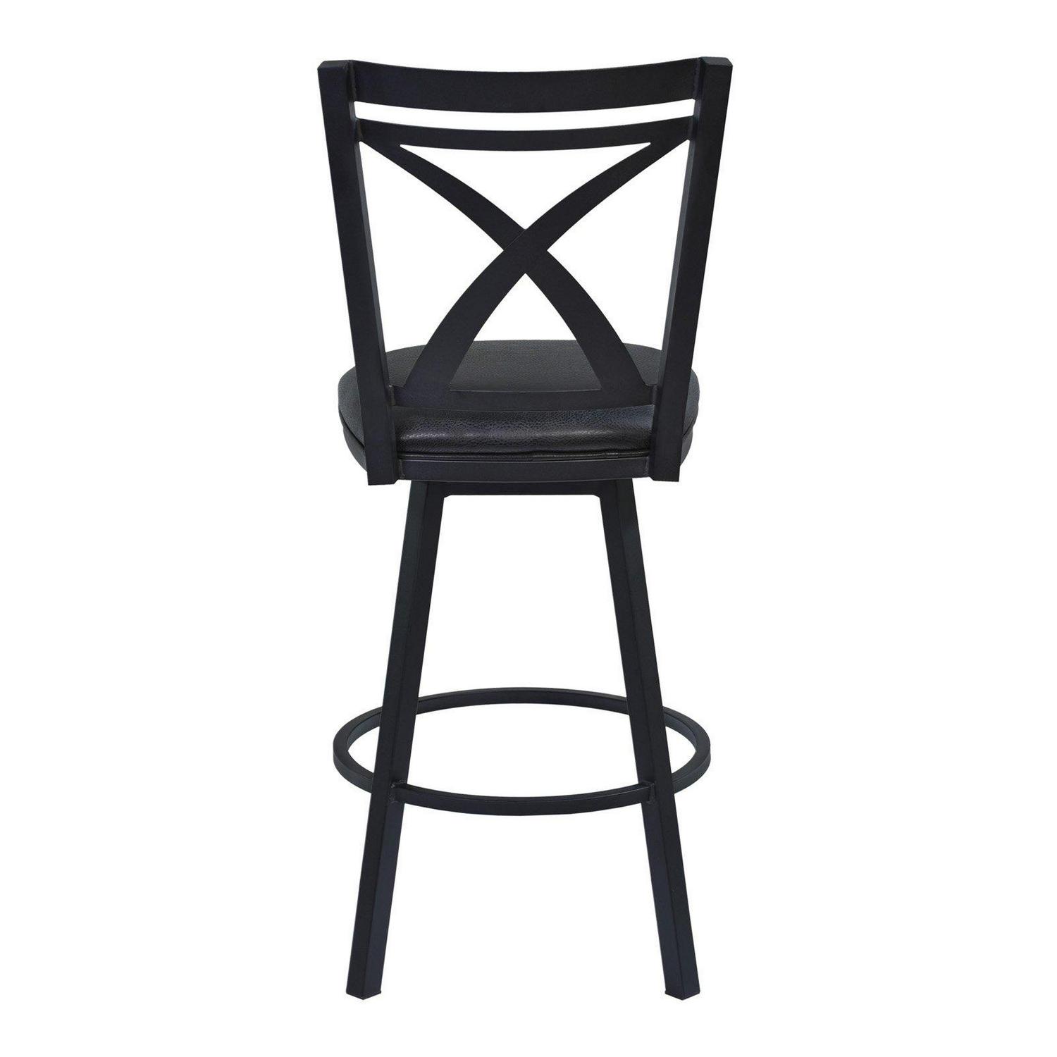 Armen Living Nova 30  Bar Height Metal Swivel Brastool in Ford Black Pu and Mineral Finish  Crowdfused