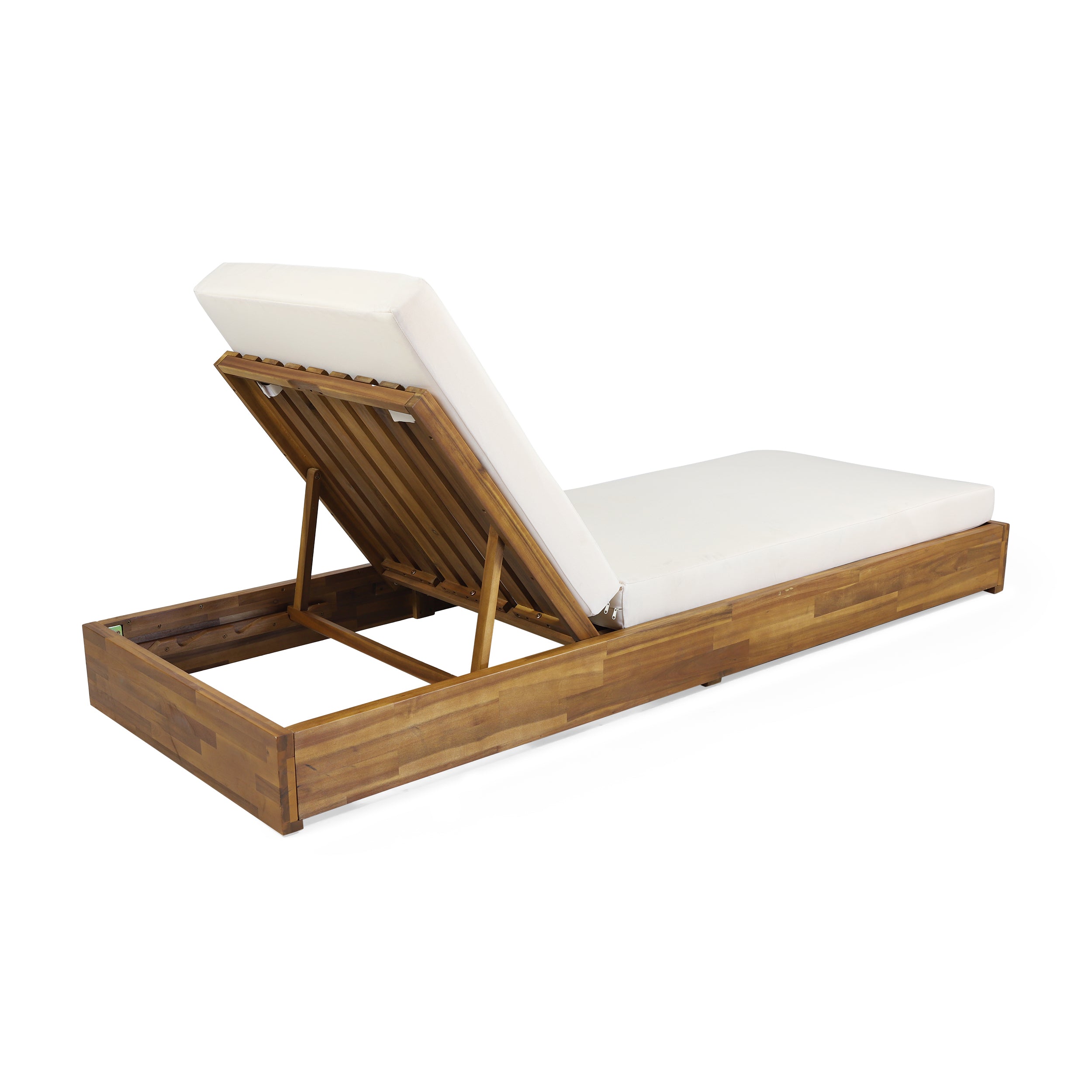 Niyanna Outdoor Acacia Wood Chaise Lounge with Cushion (Set of 2)