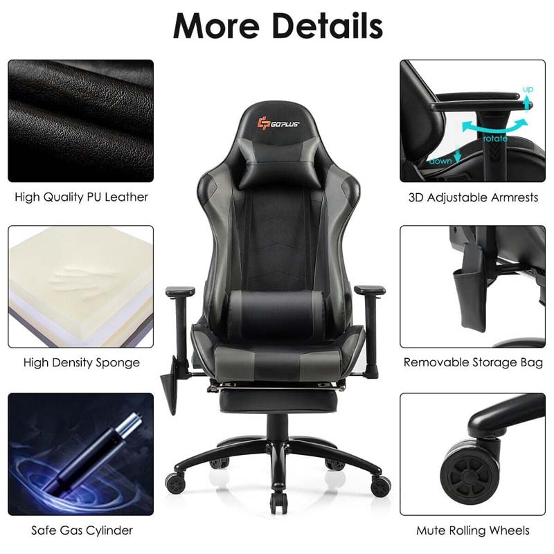 Massage Gaming Chair, Adjustable Ergonomic High-Back E-Sports Racing Chair, Swivel Office PC Chair with Footrest & Lumbar Support